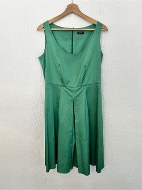 RIANI KellyGreen Satin Midi Dress 10 Pleat A-Line Event Party Wedding Cocktail